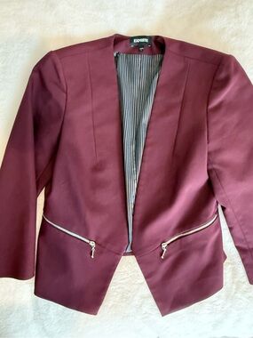 Express Women's Wine Open-Front Blazer with Silver Zips
